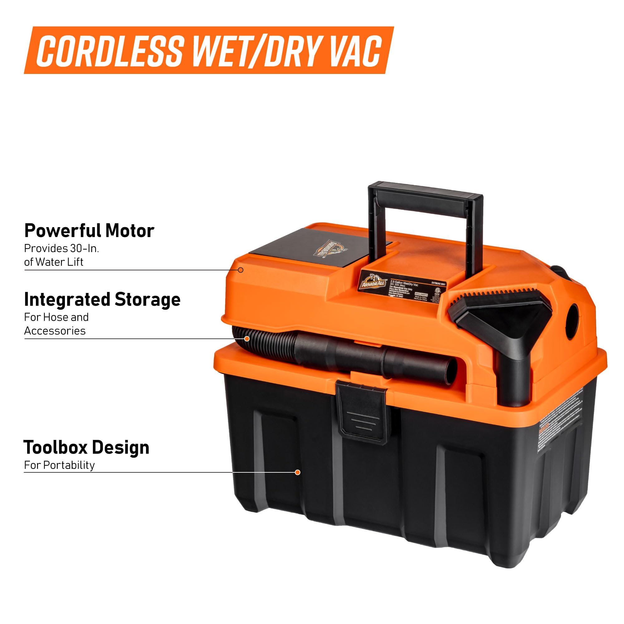 Armor All 2.5-Gallon 20V Cordless Wet Dry Vacuum with 2.0Ah Battery– DVTB202 0902 - Image 7