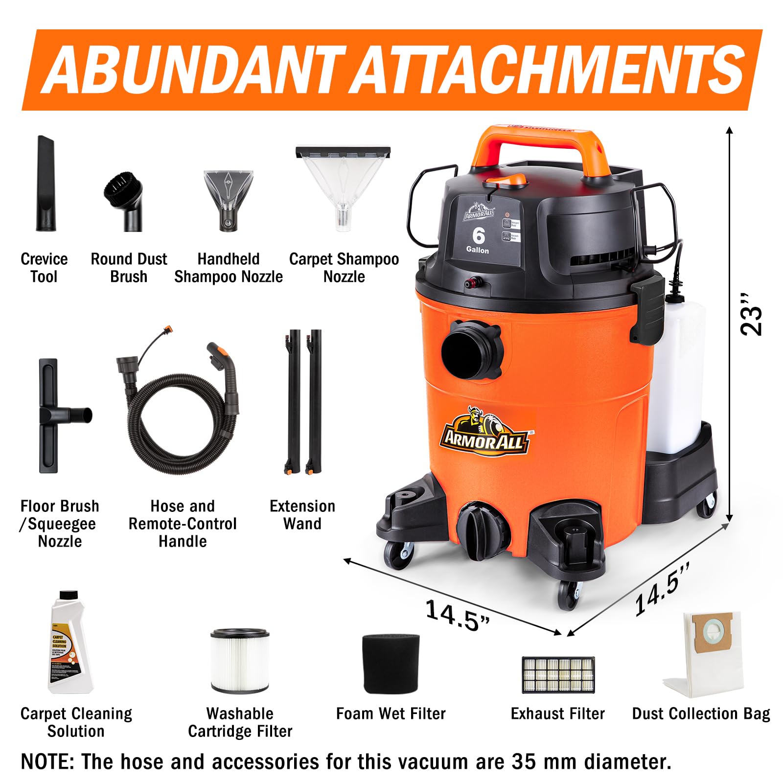 Armor All 6-Gallon* 5.5 Peak HP† 3-in-1 Wet/Dry/Upholstery Shampoo Vacuum Cleaner – VK609PFR 0901 - Image 3