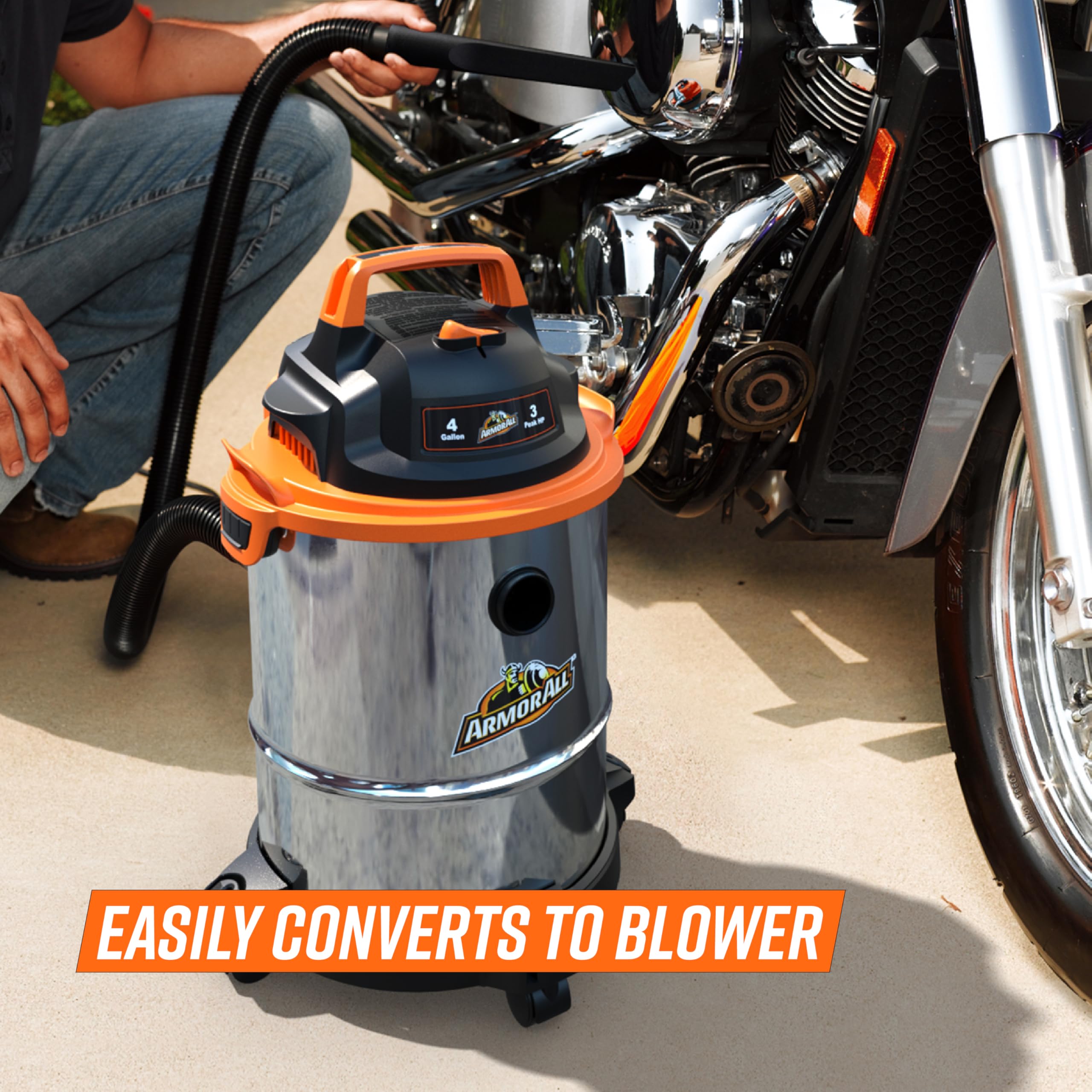 Armor All VO408S 0901 4 Gallon 3 Peak HP Stainless Steel Wet/Dry Vacuum, Orange - Image 6