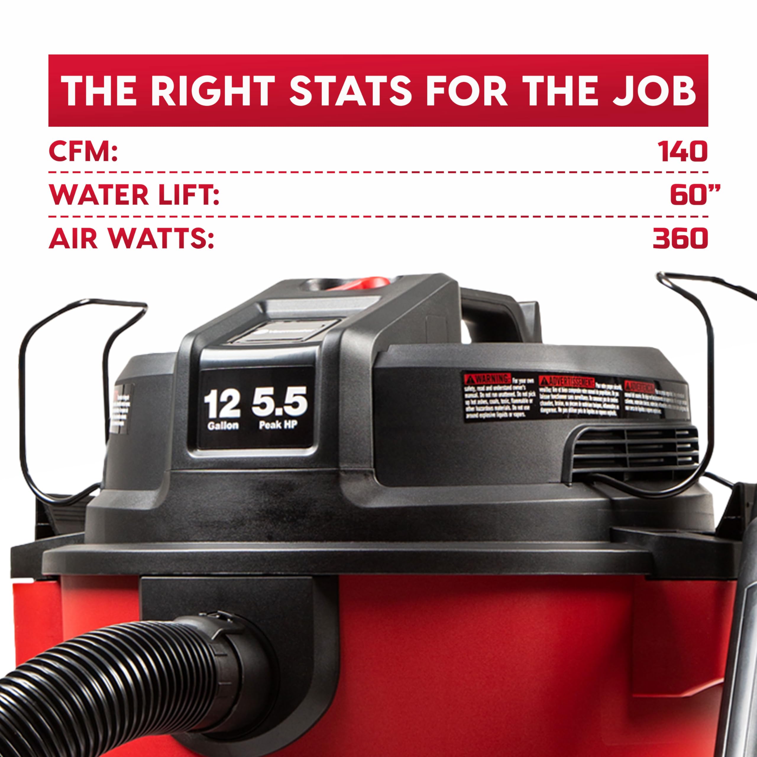 Vacmaster 12-Gallon 5.5 Peak HP Heavy-Duty Wet/Dry Vacuum - VJH1211PF 1101 - Image 3