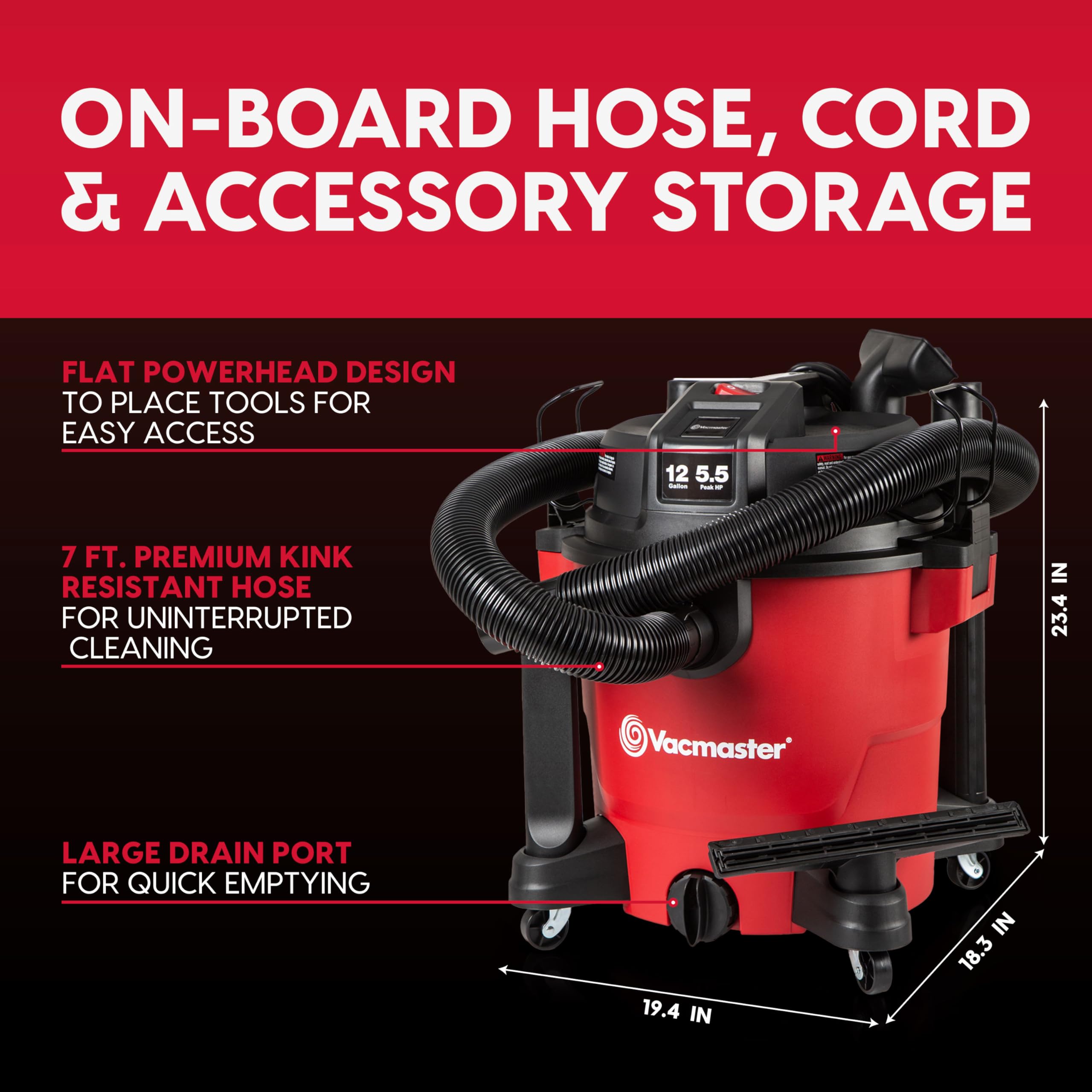 Vacmaster 12-Gallon 5.5 Peak HP Heavy-Duty Wet/Dry Vacuum - VJH1211PF 1101 - Image 8