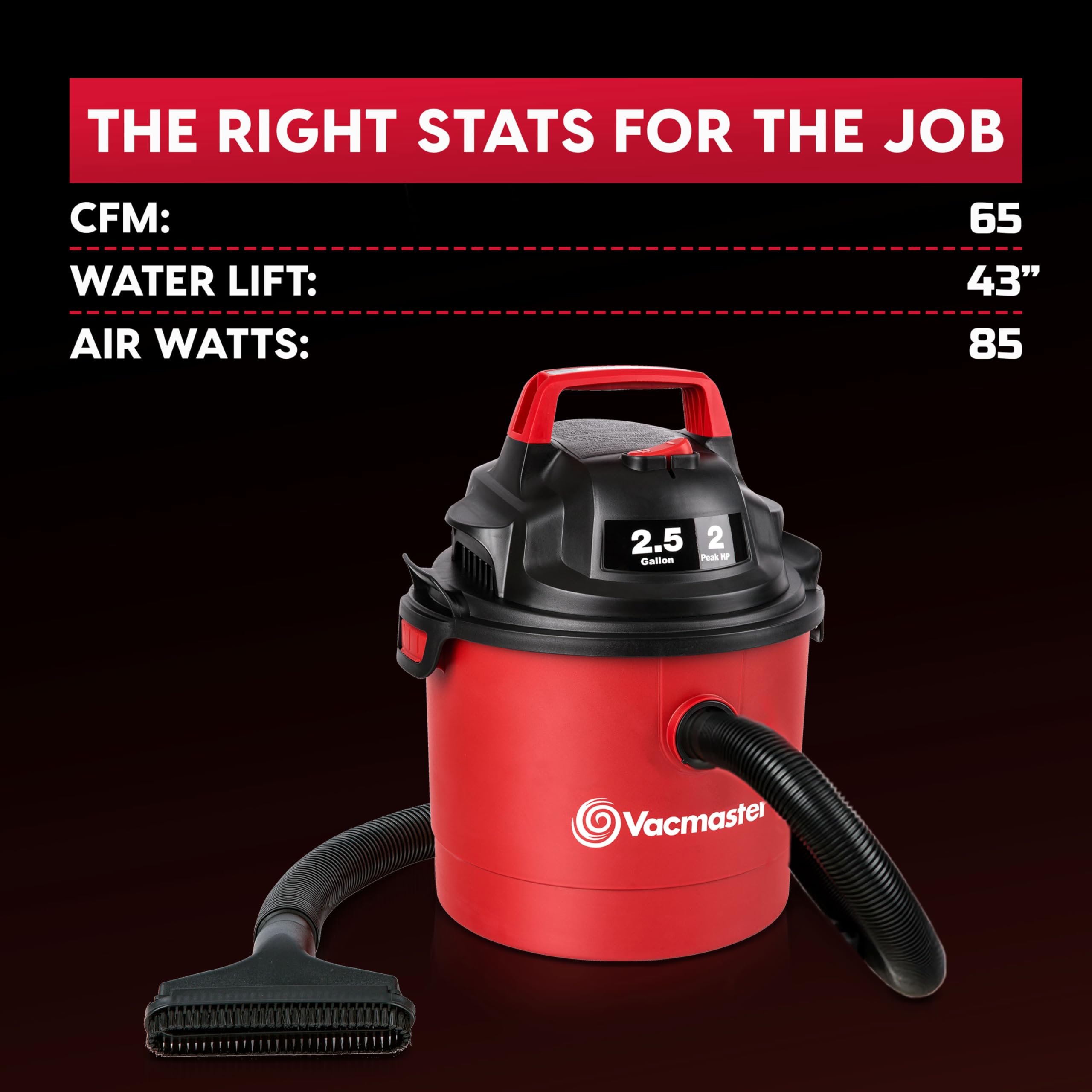 Vacmaster 2.5-Gallon* 2 Peak HP Wall Mountable Wet/Dry Vacuum – VOM205P 1101 - Image 8