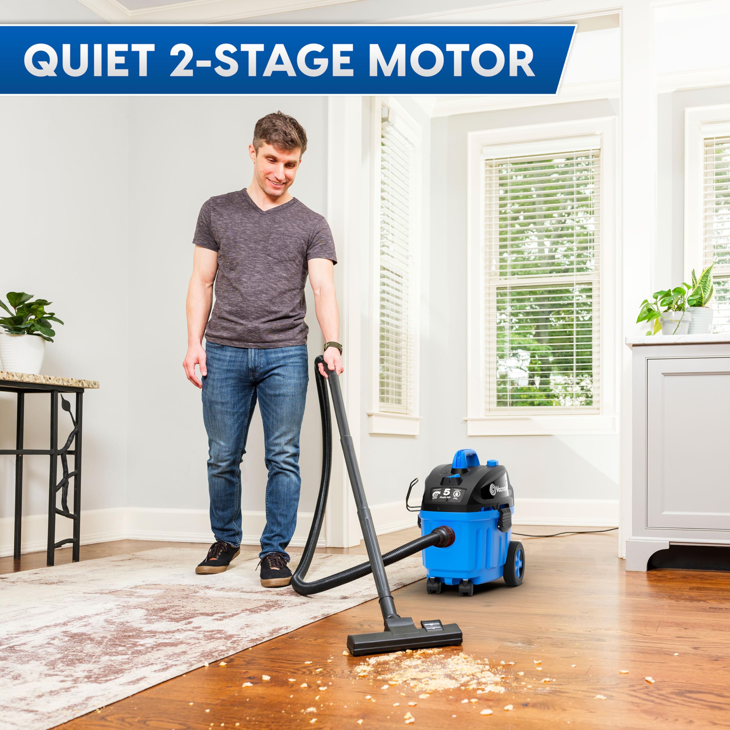 Vacmaster 4 Gallon, 5 Peak HP with 2-Stage Industrial Motor Wet/Dry Floor Vacuum, VF408, Blue - Image 3