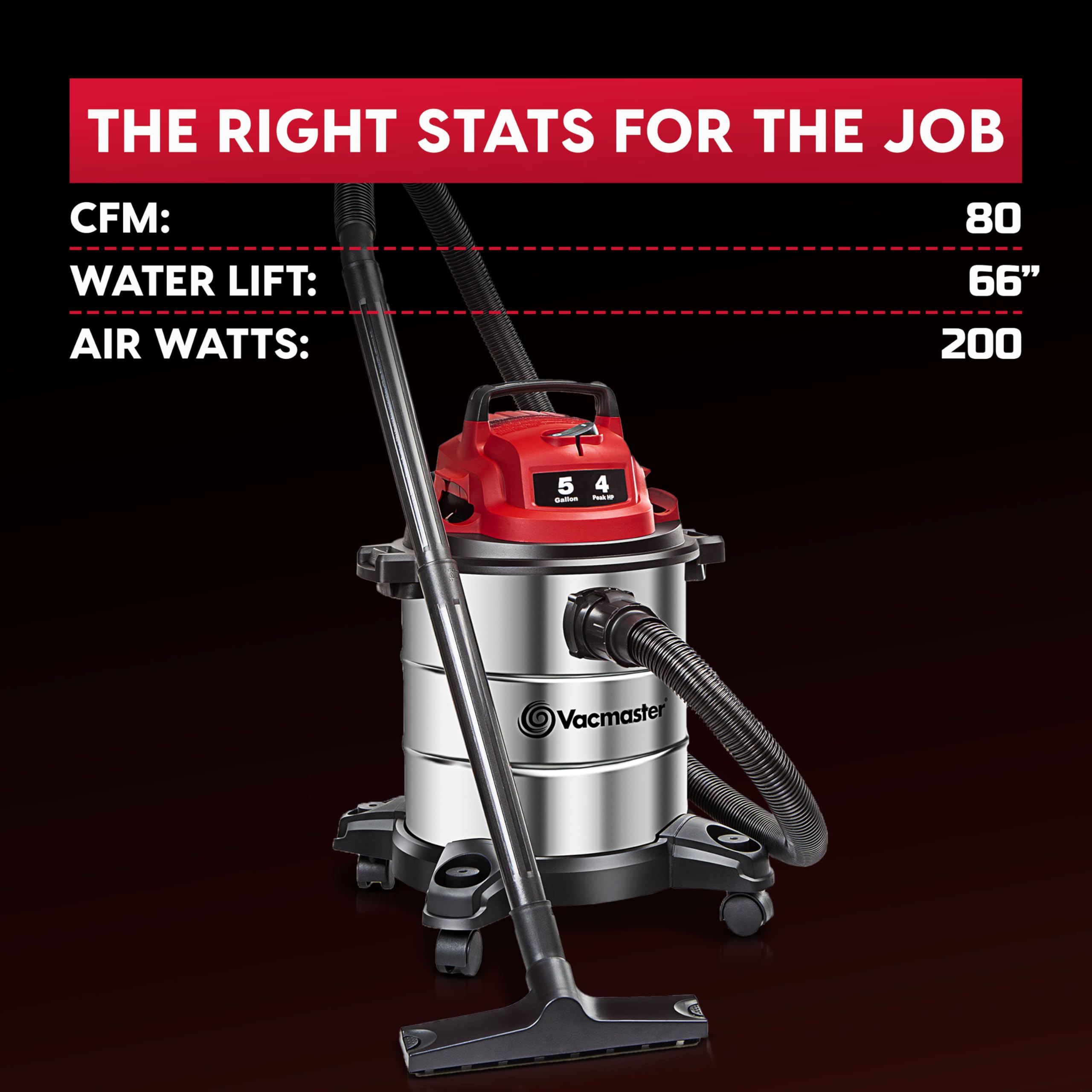 Vacmaster 5-Gallon* 4 Peak HP Stainless Steel Wet/Dry Vacuum – VOC508S 1101 - Image 7