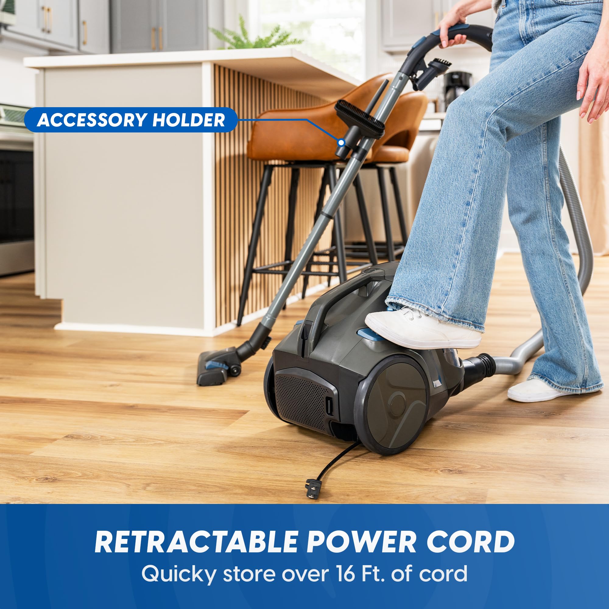 Vacmaster CC0501 Ultra Silent Bagless Canister Vacuum Powerful Cleaner with HEPA Filtration, One-Touch Release Dust Cup, Built-in Dust Tool & Retractable Cord for Low-Pile Carpet and Hard Floor - Image 7