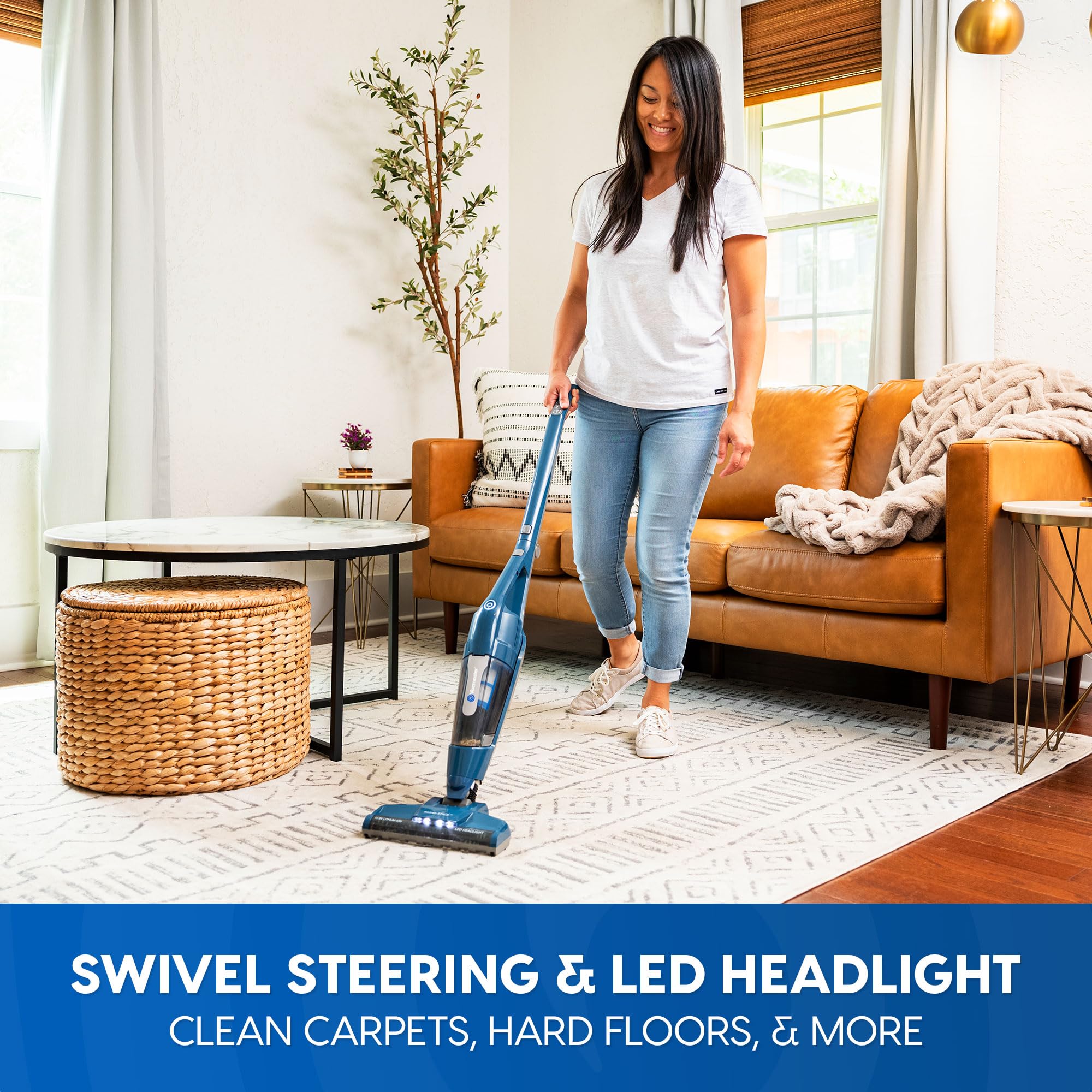 Vacmaster Portable 10.8V 2-in-1 Cordless Stick Lightweight Vacuum Cleaner with 2-Speed Power Control and LED Headlight for Hardwood Floor, Carpet & Pet Hair, Blue - Image 4