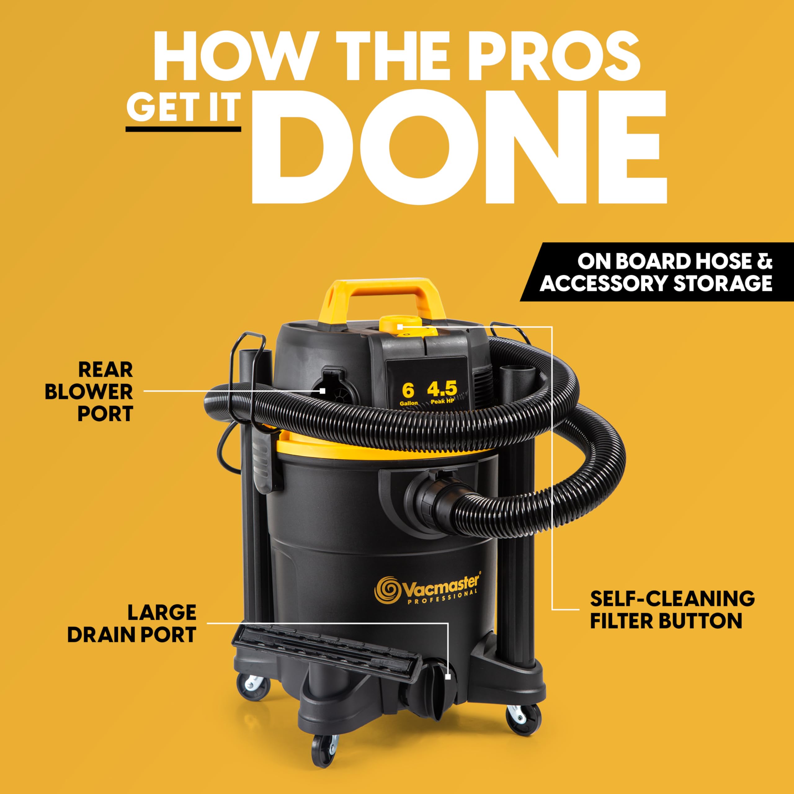 Vacmaster Professional 6 Gallon 4.5 Peak HP Wet/Dry Vacuum with Self-Cleaning Filter System - VDK611PF 0201 - Image 7