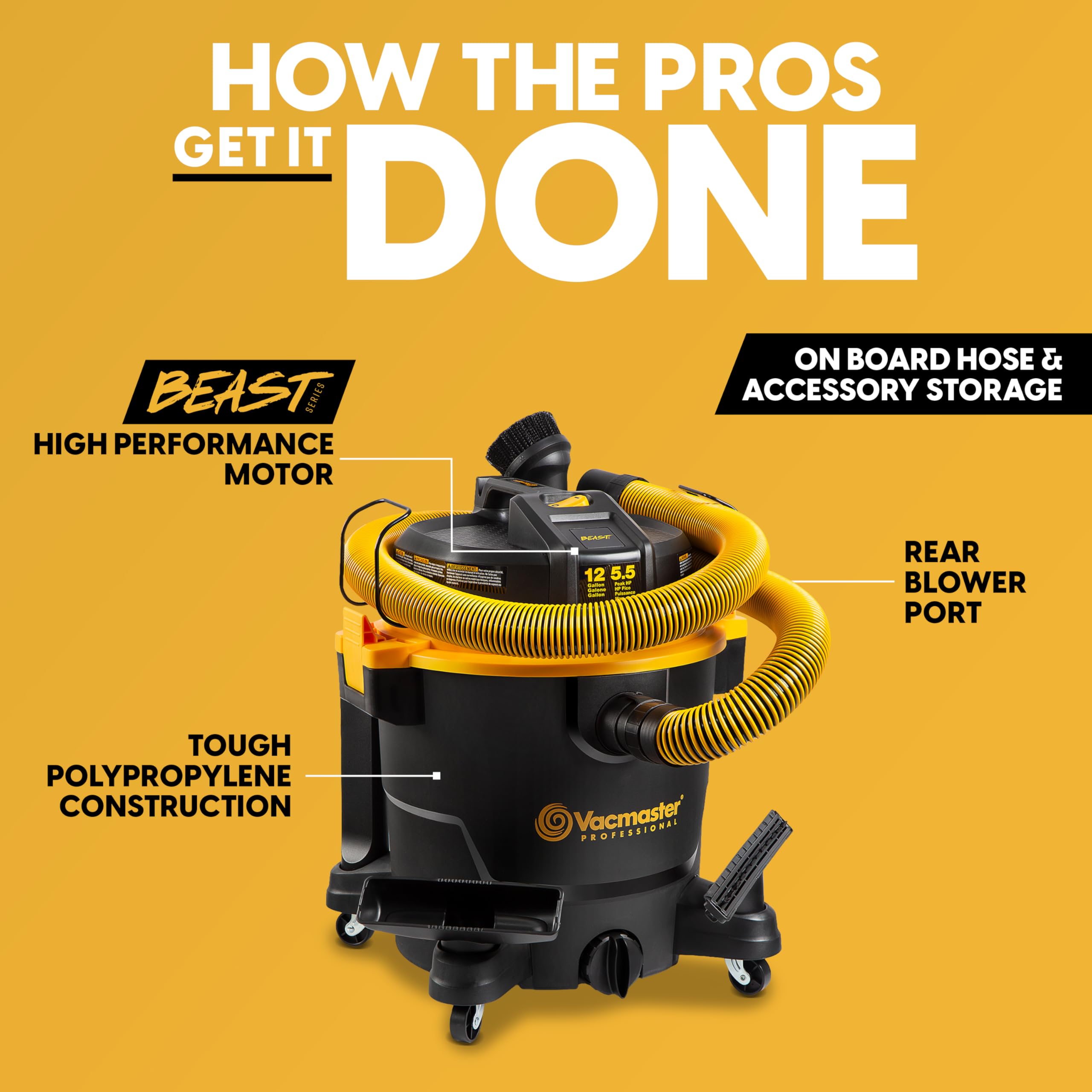 Vacmaster Professional Beast Series 12-Gallon 5.5 Peak HP Wet/Dry Vacuum- VJH1211 PF 0205 - Image 9