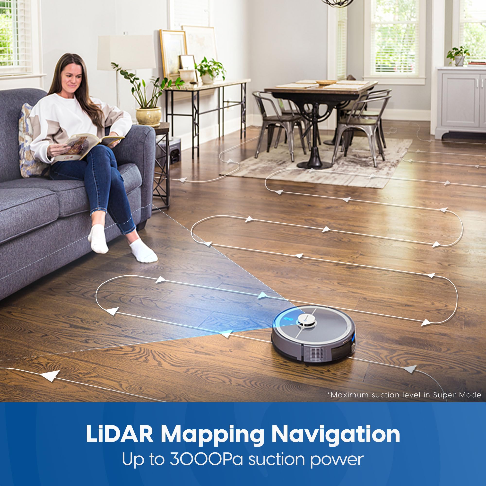 Vacmaster V10i 3-in-1 Robot Vacuum and Mop Combo with Self-Empty Station for 45 Days, LiDAR Navigation,3000Pa Strong Suction, Multi-Floor Mapping for Homes with Pets, Carpet & Hard Floors - Image 3