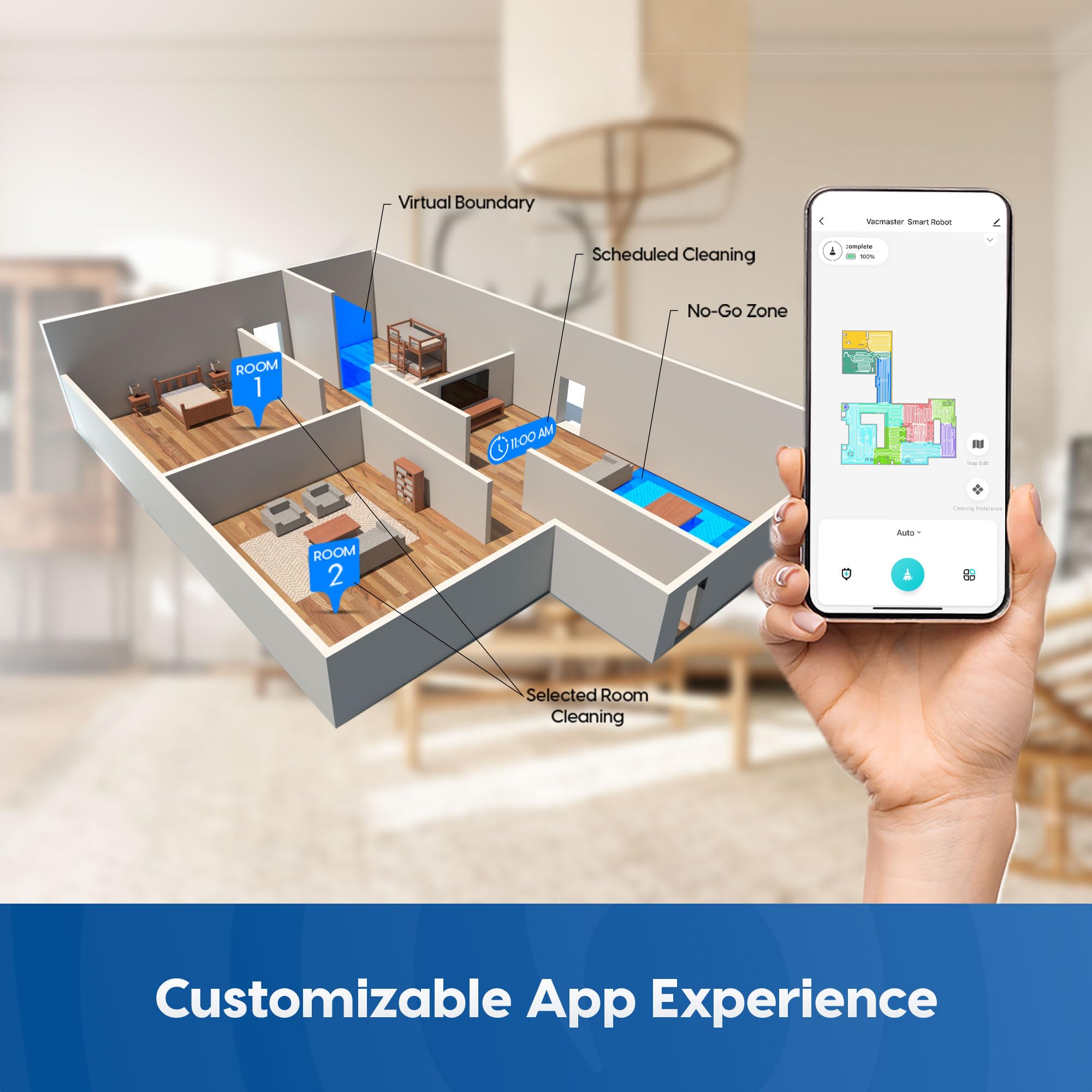 Vacmaster V10i 3-in-1 Robot Vacuum and Mop Combo with Self-Empty Station for 45 Days, LiDAR Navigation,3000Pa Strong Suction, Multi-Floor Mapping for Homes with Pets, Carpet & Hard Floors - Image 6