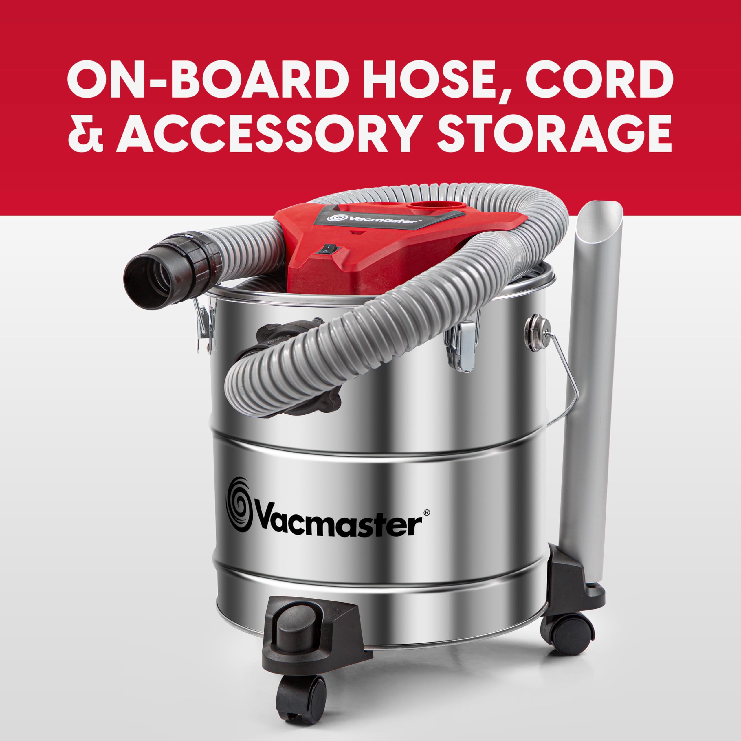 Vacmaster Vac EAV508S 1102 5-Gallon 3.5 Peak HP Premium Stainless Steel Ash Vacuum, Red Edition - Image 4