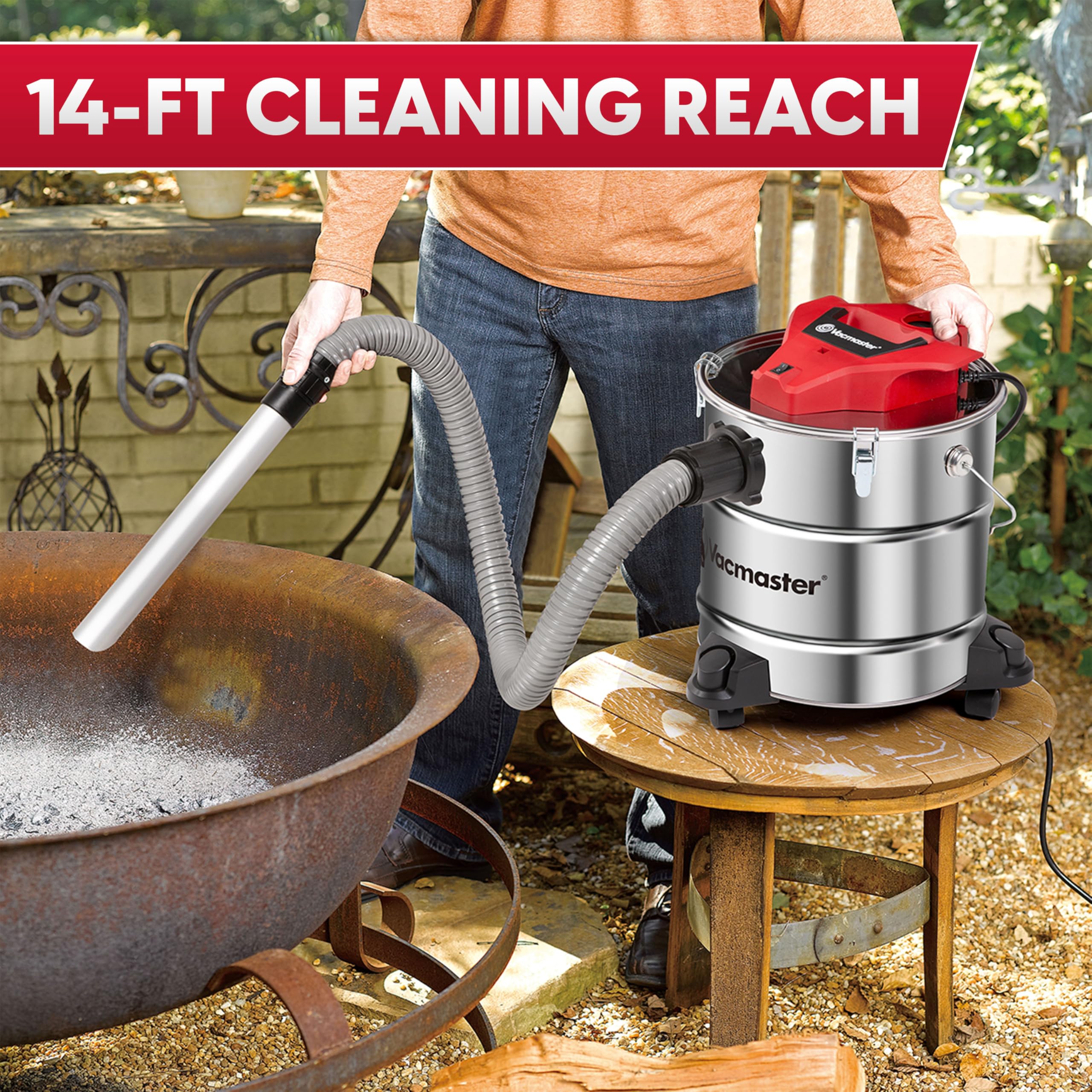 Vacmaster Vac EAV508S 1102 5-Gallon 3.5 Peak HP Premium Stainless Steel Ash Vacuum, Red Edition - Image 6