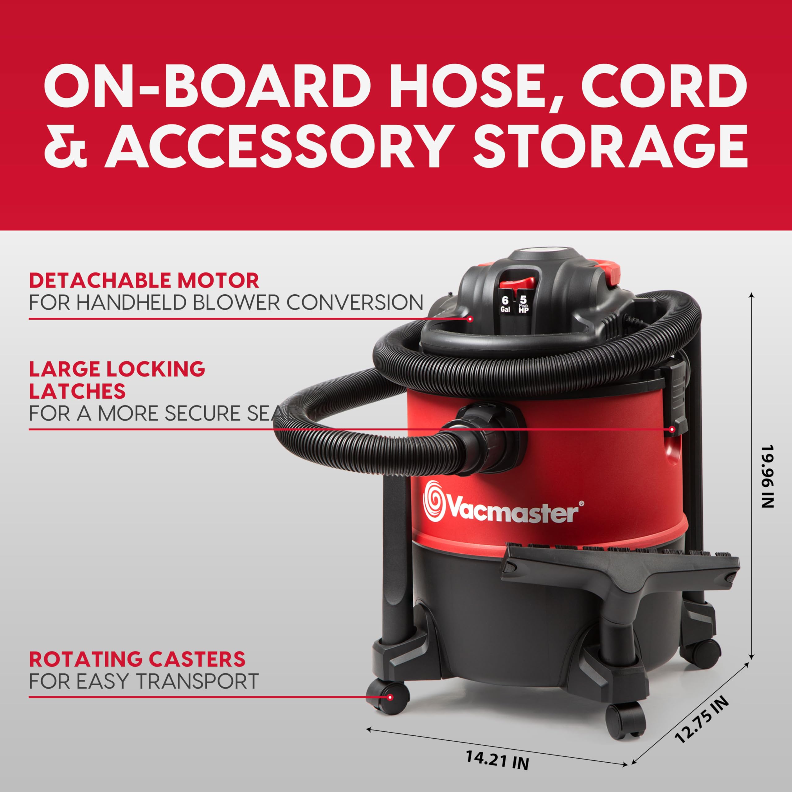 Vacmaster Wet/Dry Vacuum with Detachable Blower 6 Gallon 5 Peak HP-VBVB611PF 1101 - Image 7